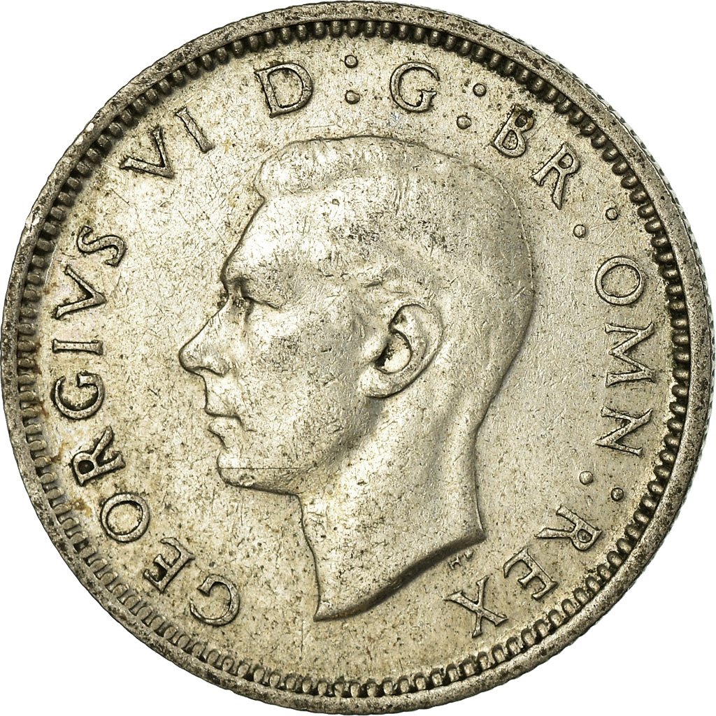 Moneda, Gran Bretaña, George VI, 6 Pence, 1946, MBC, Plata, KM:852