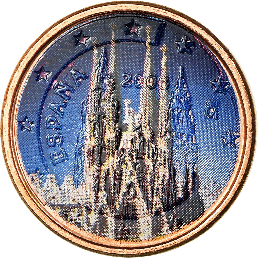 Spanien, Euro Cent, 2008, Colorised, VZ, Copper Plated Steel, KM:1040