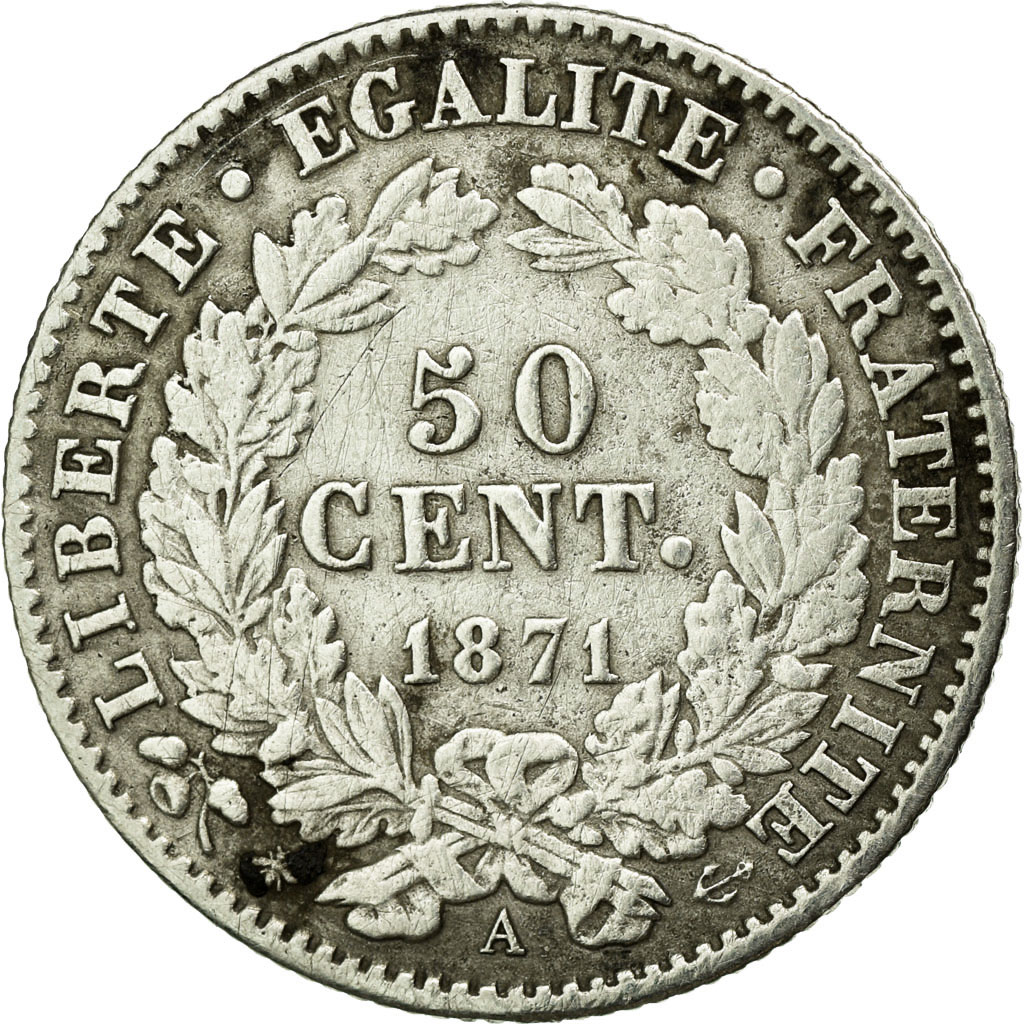 Coin, France, Cérès, 50 Centimes, 1871, Paris, , Silver, KM:834.1
