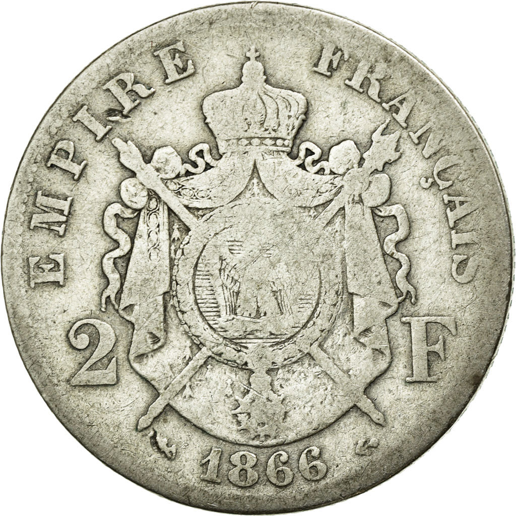 Munten, Frankrijk, Napoleon III, Napoléon III, 2 Francs, 1866, Bordeaux, ZG+