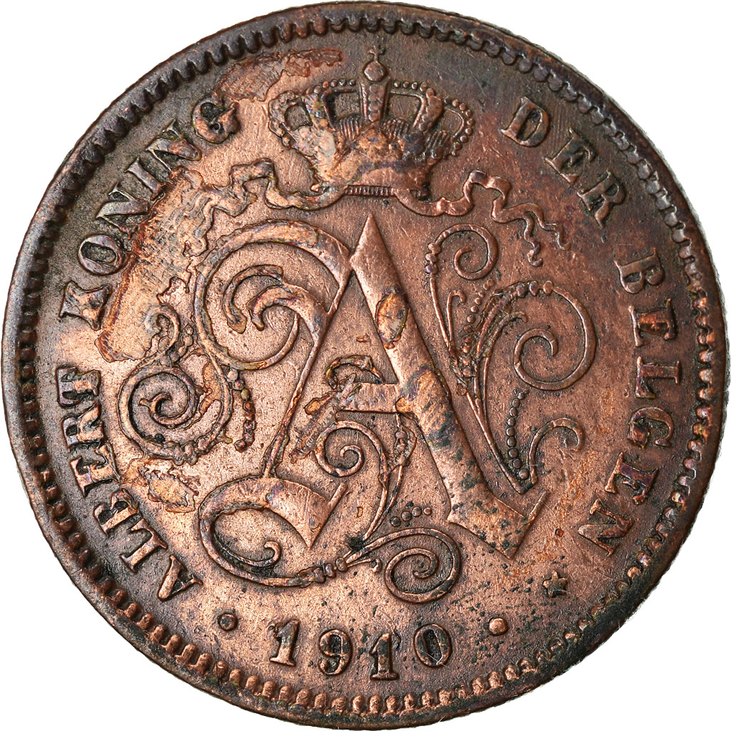 Moneda, Bélgica, Albert I, 2 Centimes, 1910, MBC, Cobre, KM:65