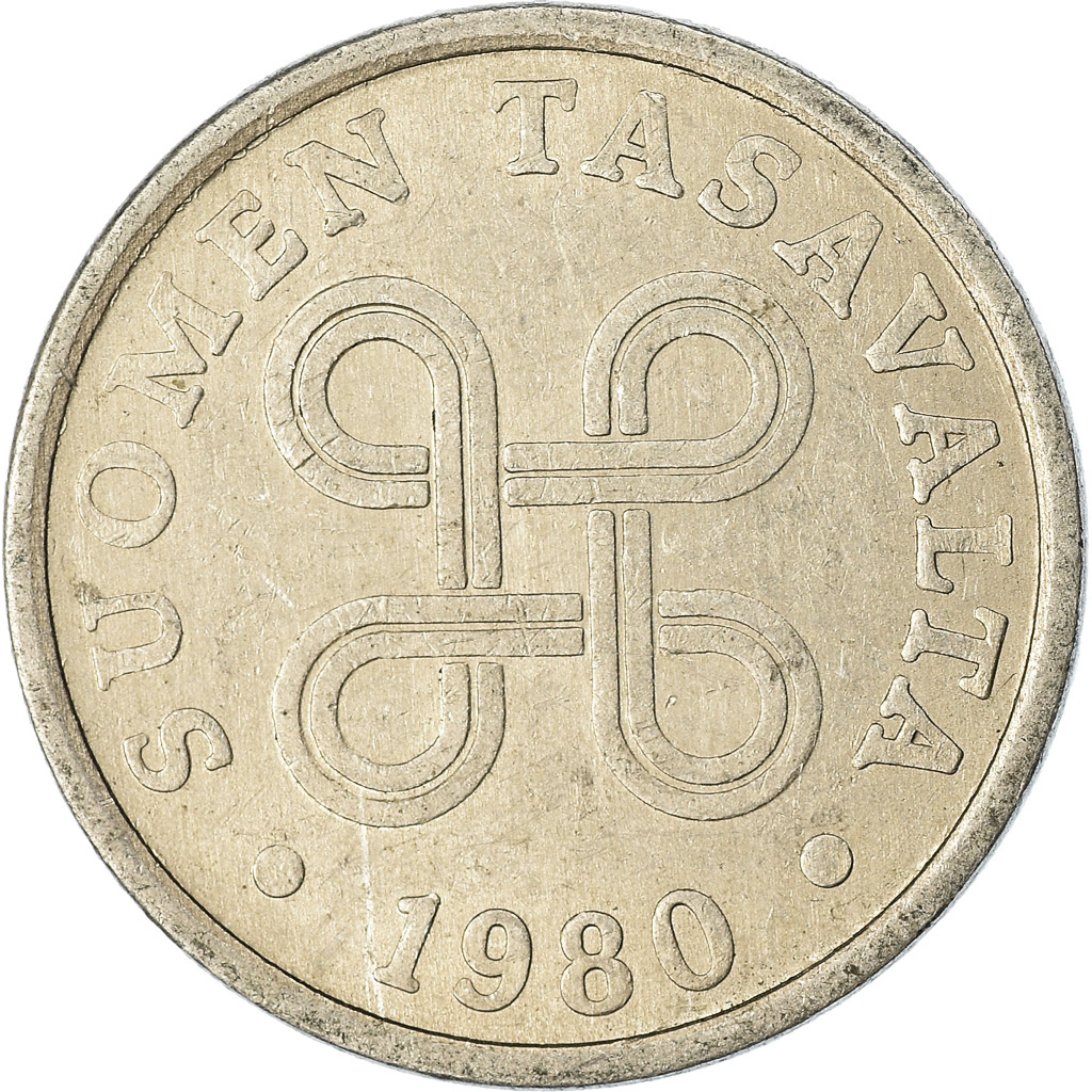 Moneda, Finlandia, 5 Pennia, 1980, MBC, Aluminio, KM:45a