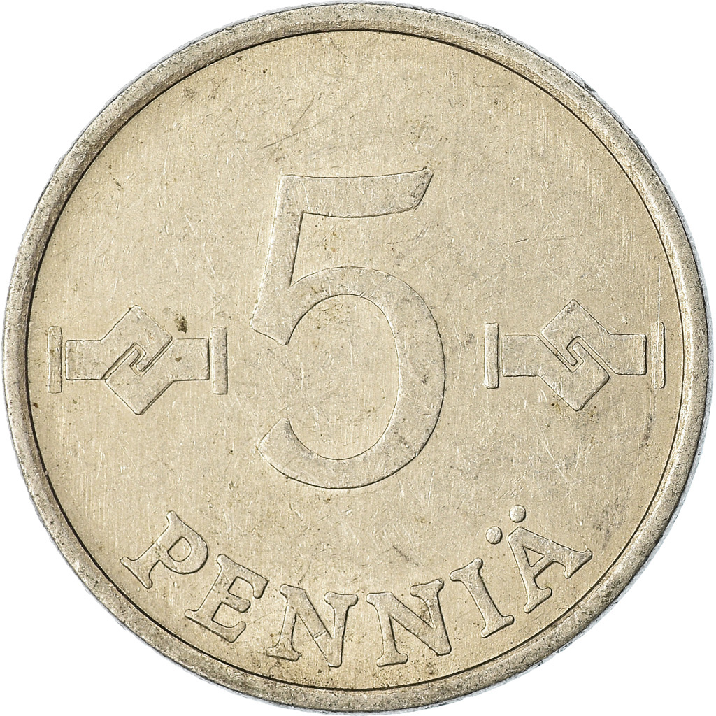 Moneda, Finlandia, 5 Pennia, 1980, MBC, Aluminio, KM:45a
