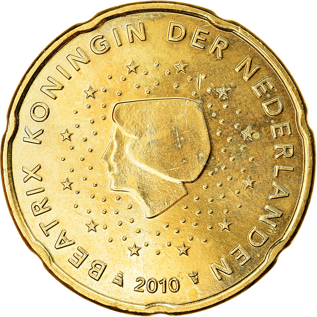 Países Bajos, 20 Euro Cent, 2010, EBC, Latón, KM:269
