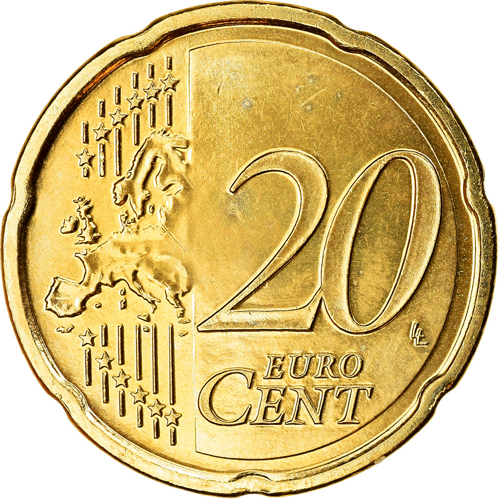 Países Bajos, 20 Euro Cent, 2010, EBC, Latón, KM:269