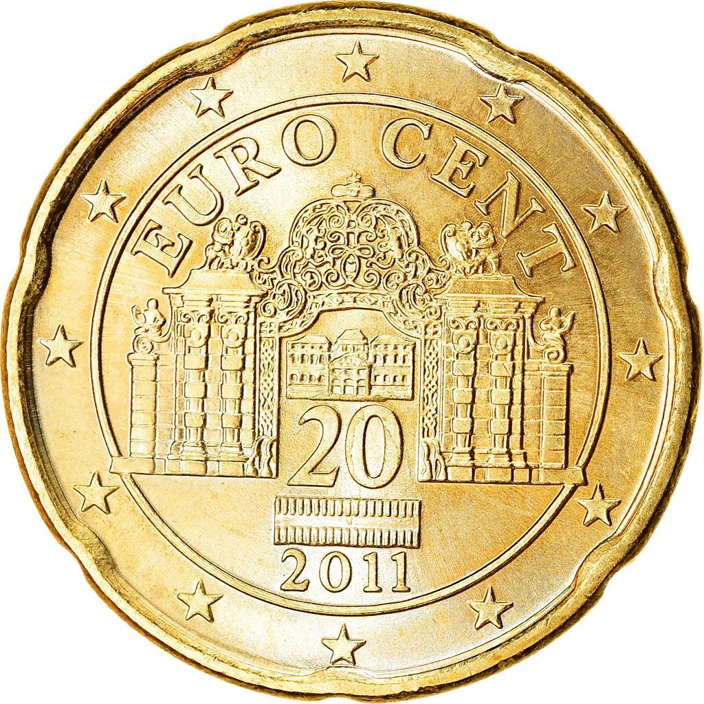 Österreich, 20 Euro Cent, 2011, UNZ, Messing, KM:3140
