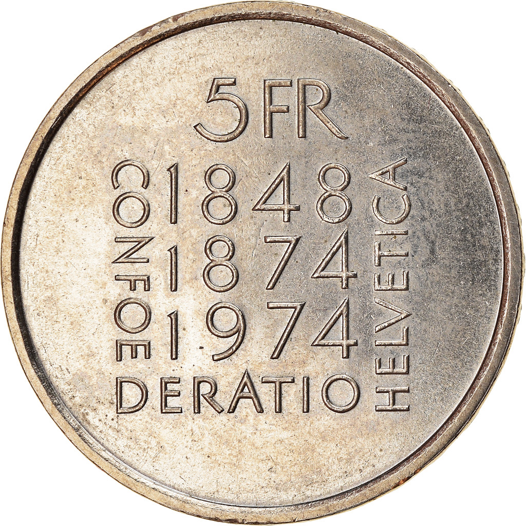 Coin, Switzerland, Révision de la Constitution, 5 Francs, 1974, 