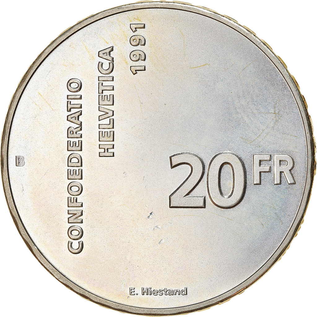 Coin, Switzerland, 700 ans de la Confédération, 20 Francs, 1991, 