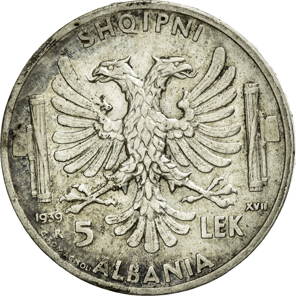 Coin, Albania, Vittorio Emanuele III, 5 Lek, 1939, Rome, , Silver
