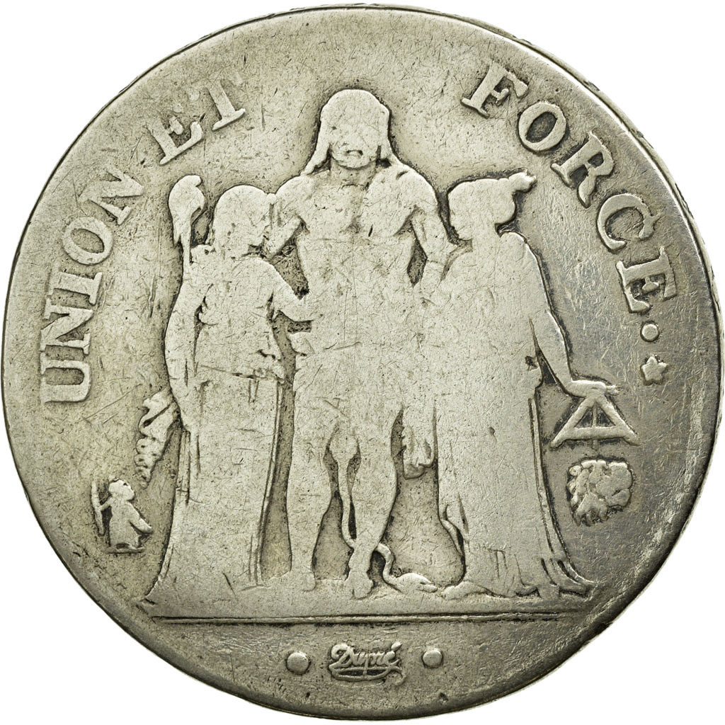 Coin, France, Union et Force, 5 Francs, 1799, Bayonne, , Silver
