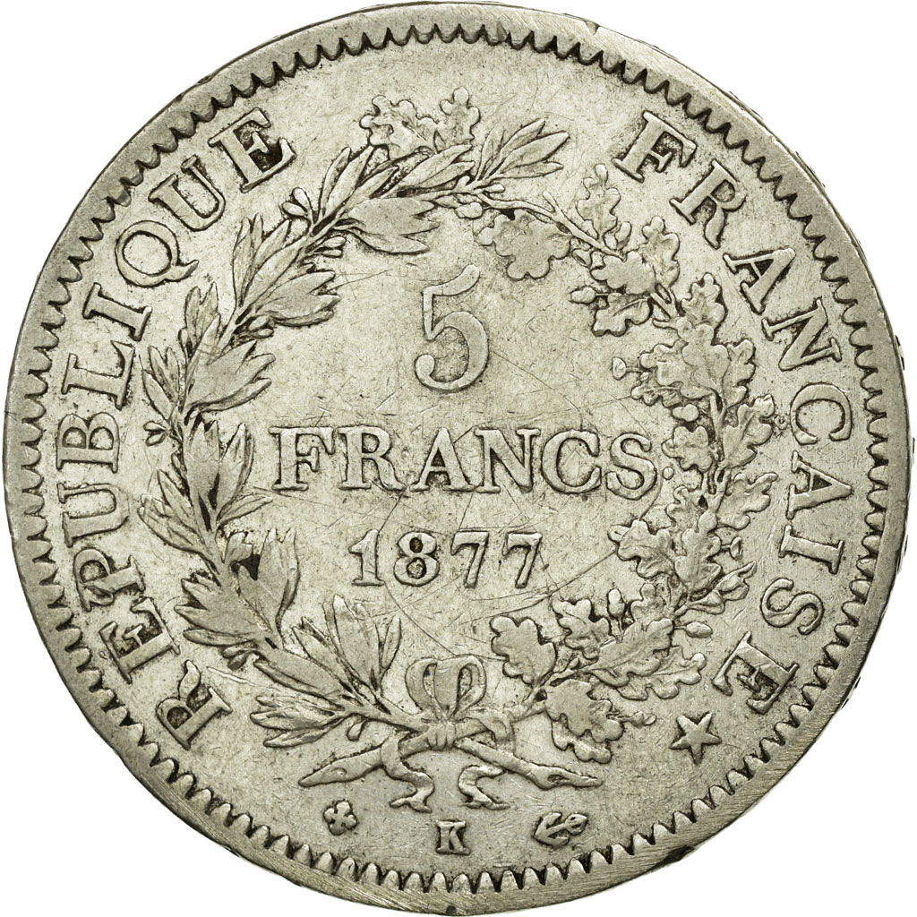 Coin, France, Hercule, 5 Francs, 1877, Bordeaux, , Silver, KM:820.2