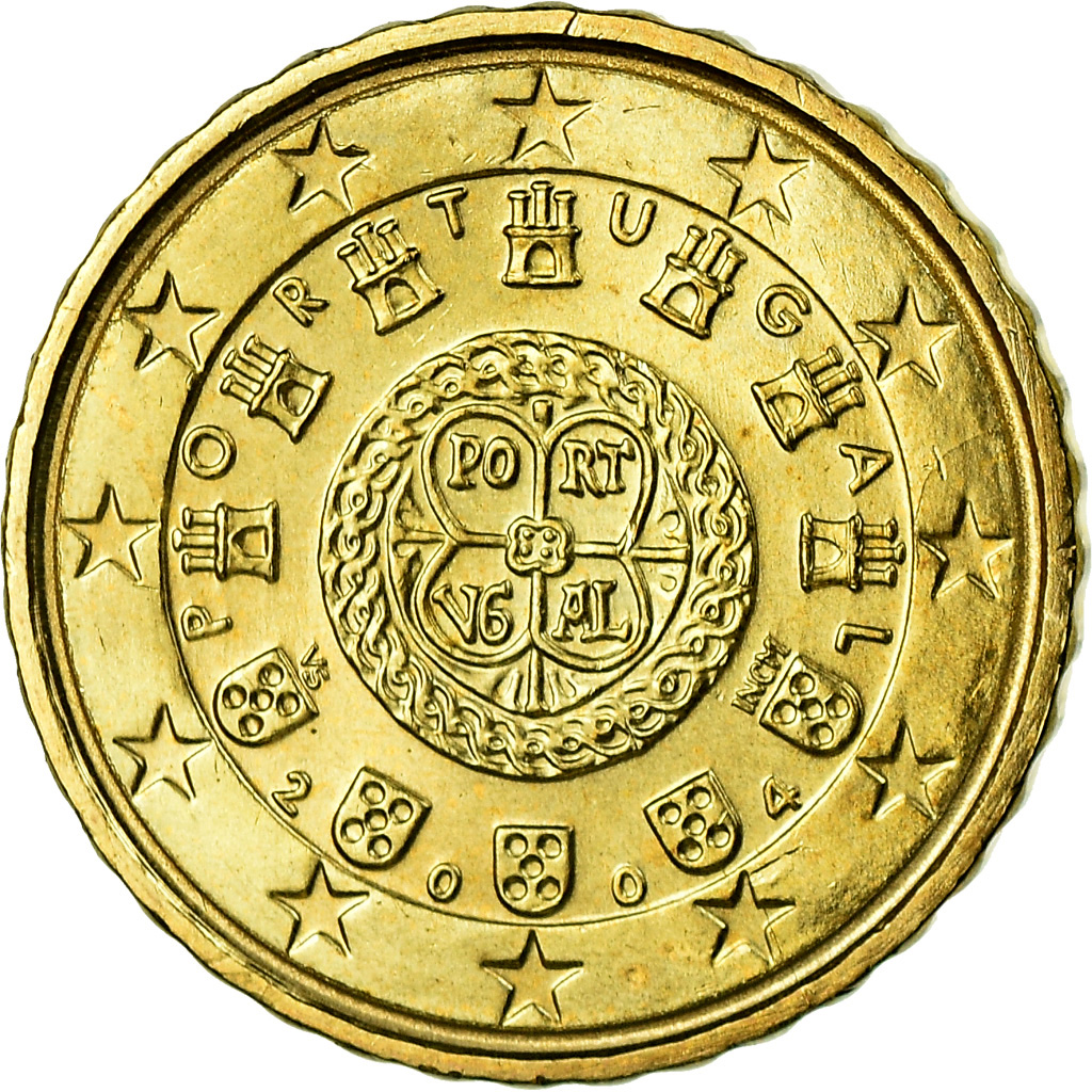 [#772838] Portugal, 10 Euro Cent, 2004, VZ, Messing, KM:743