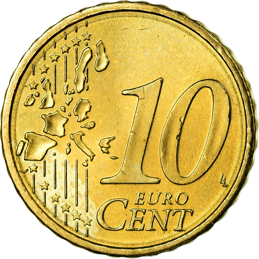 [#772838] Portugal, 10 Euro Cent, 2004, VZ, Messing, KM:743