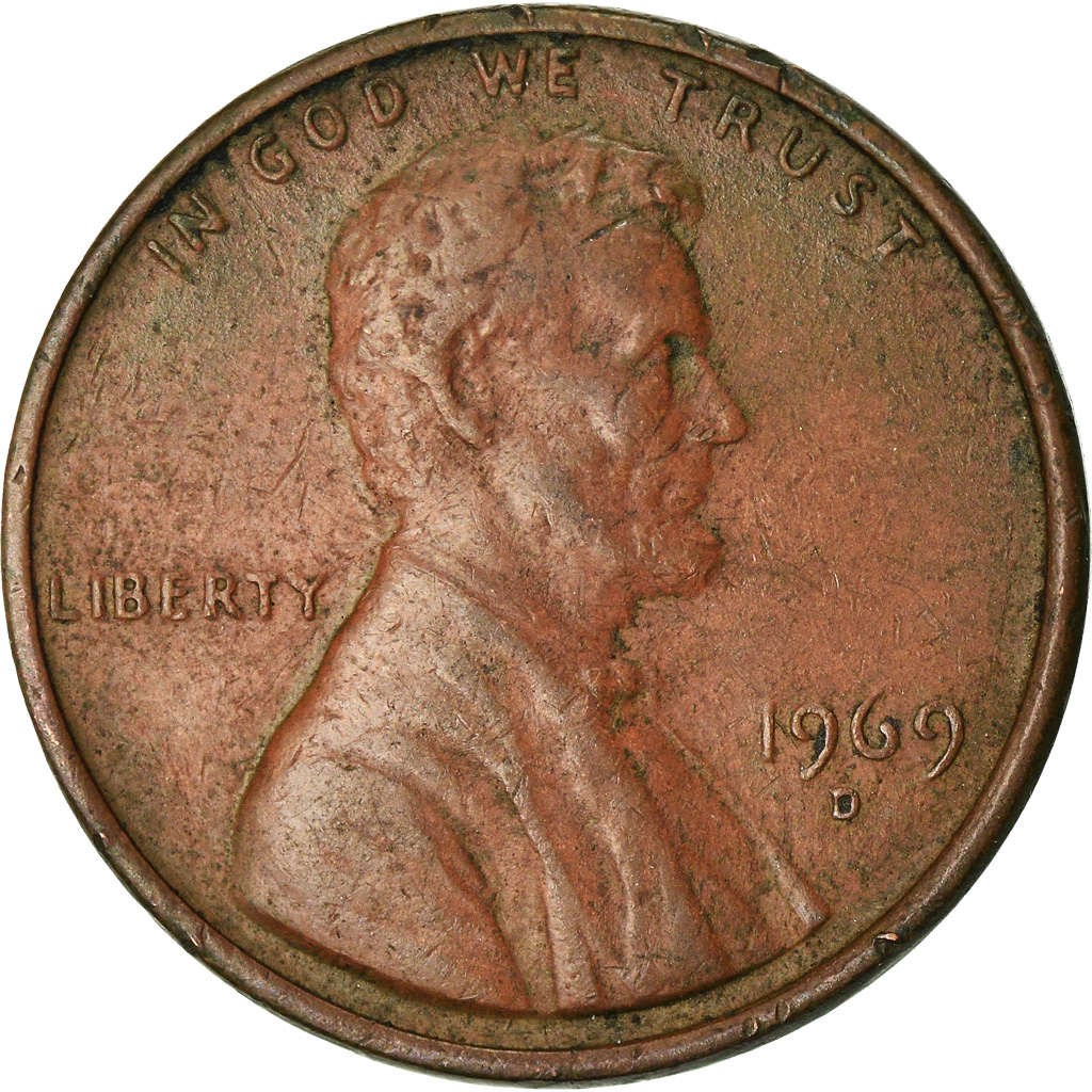 Coin, United States, Lincoln Cent, Cent, 1969, U.S. Mint, Denver,