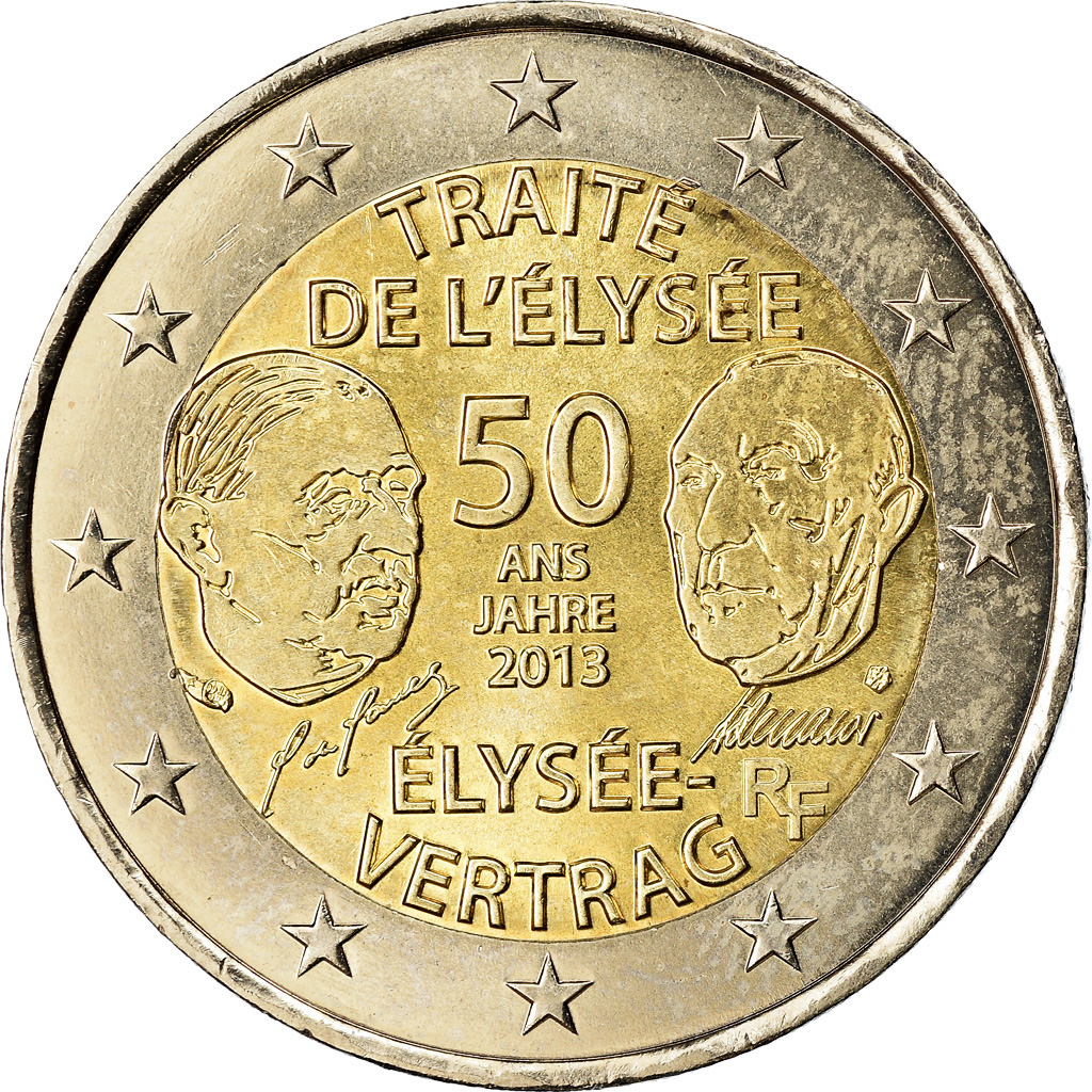 Pieces 2 Euro Traite De L elysee Valeur France, 2 Euro, Traité de l'Elysée, 2013, MS(63), Bi-Metallic, Gadoury:17