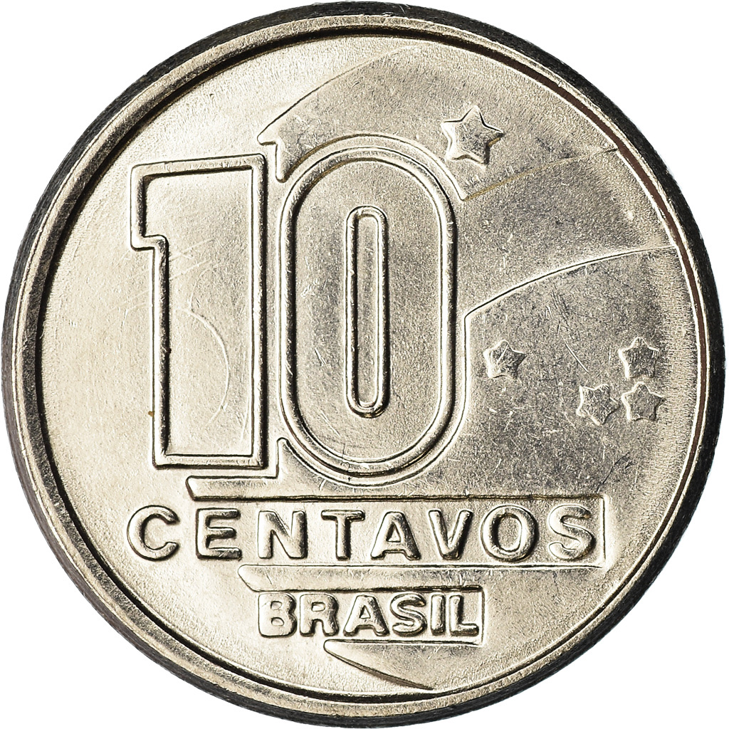 Moneda, Brasil, 10 Centavos, 1990, EBC, Acero inoxidable, KM:613