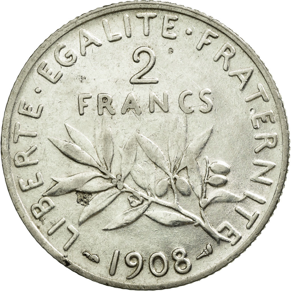 Coin, France, Semeuse, 2 Francs, 1908, Paris, , Silver, KM:845.1