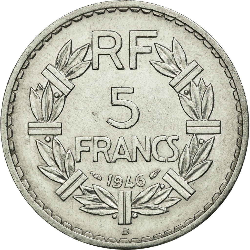Coin, France, Lavrillier, 5 Francs, 1946, Beaumont le Roger, 