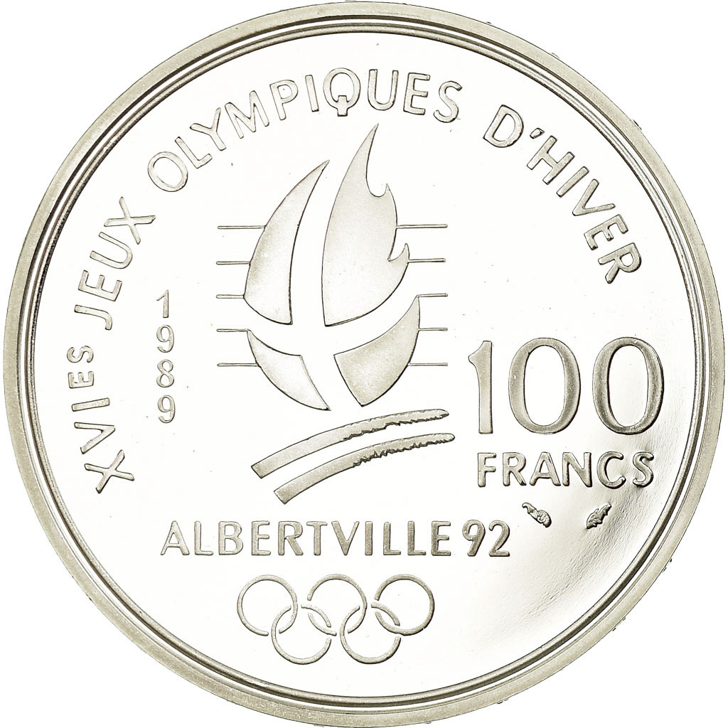 Coin, France, Alpine skiing, 100 Francs, 1989, BE, , Silver, KM:971