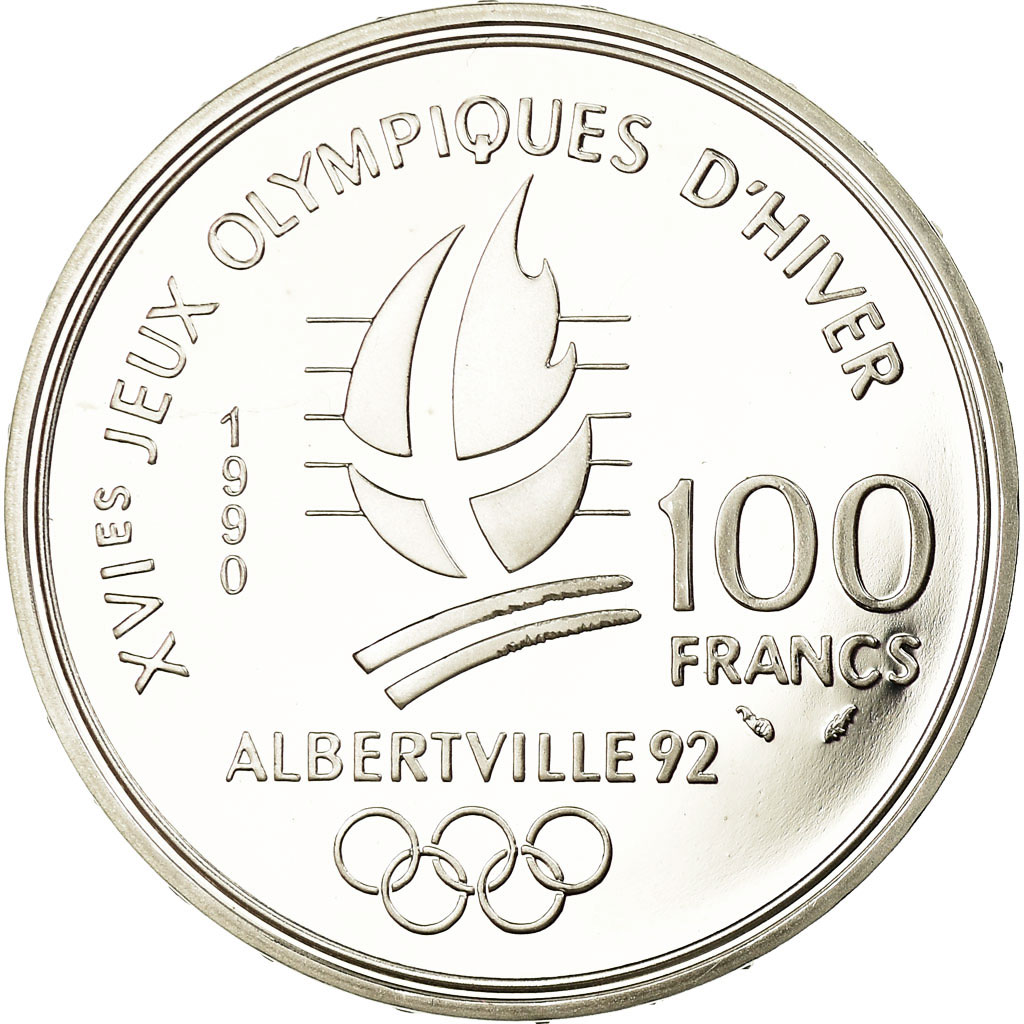 Coin, France, Patinage de vitesse, 100 Francs, 1990, BE, , Silver