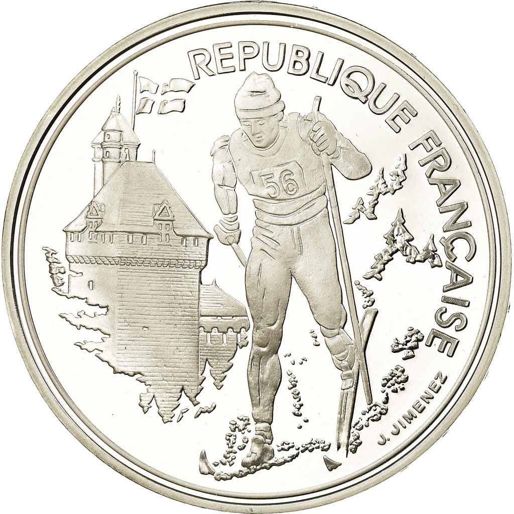Coin, France, Cross-country skier, 100 Francs, 1991, BE, , Silver