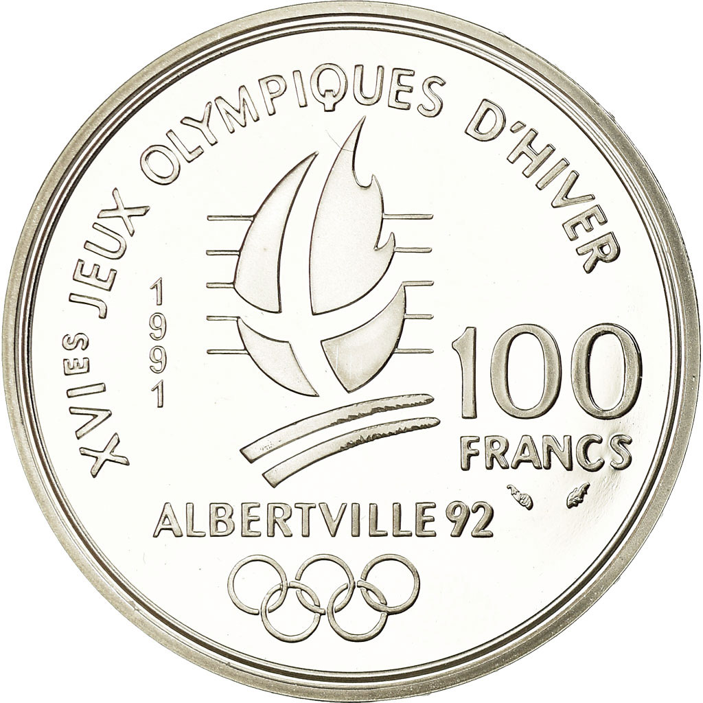 Coin, France, Cross-country skier, 100 Francs, 1991, BE, , Silver