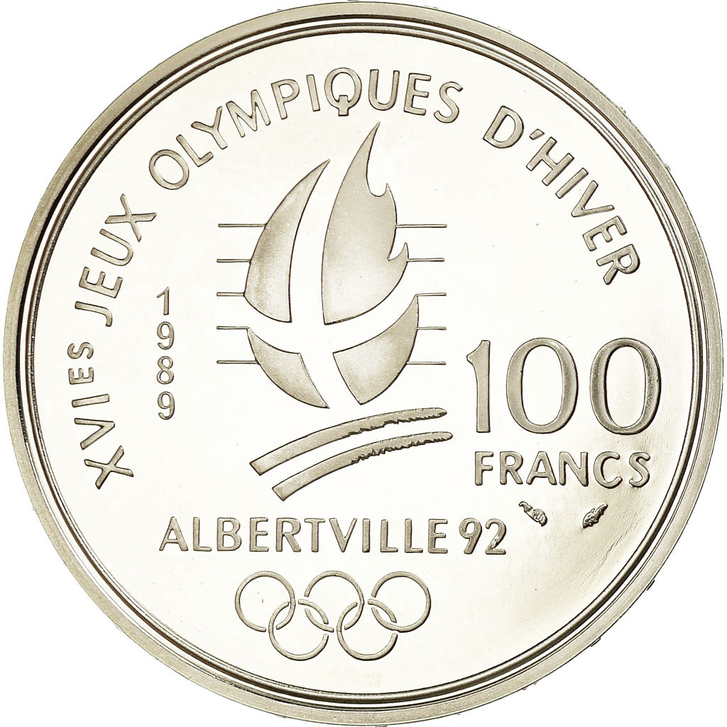 Coin, France, Alpine skiing, 100 Francs, 1989, BE, , Silver, KM:971