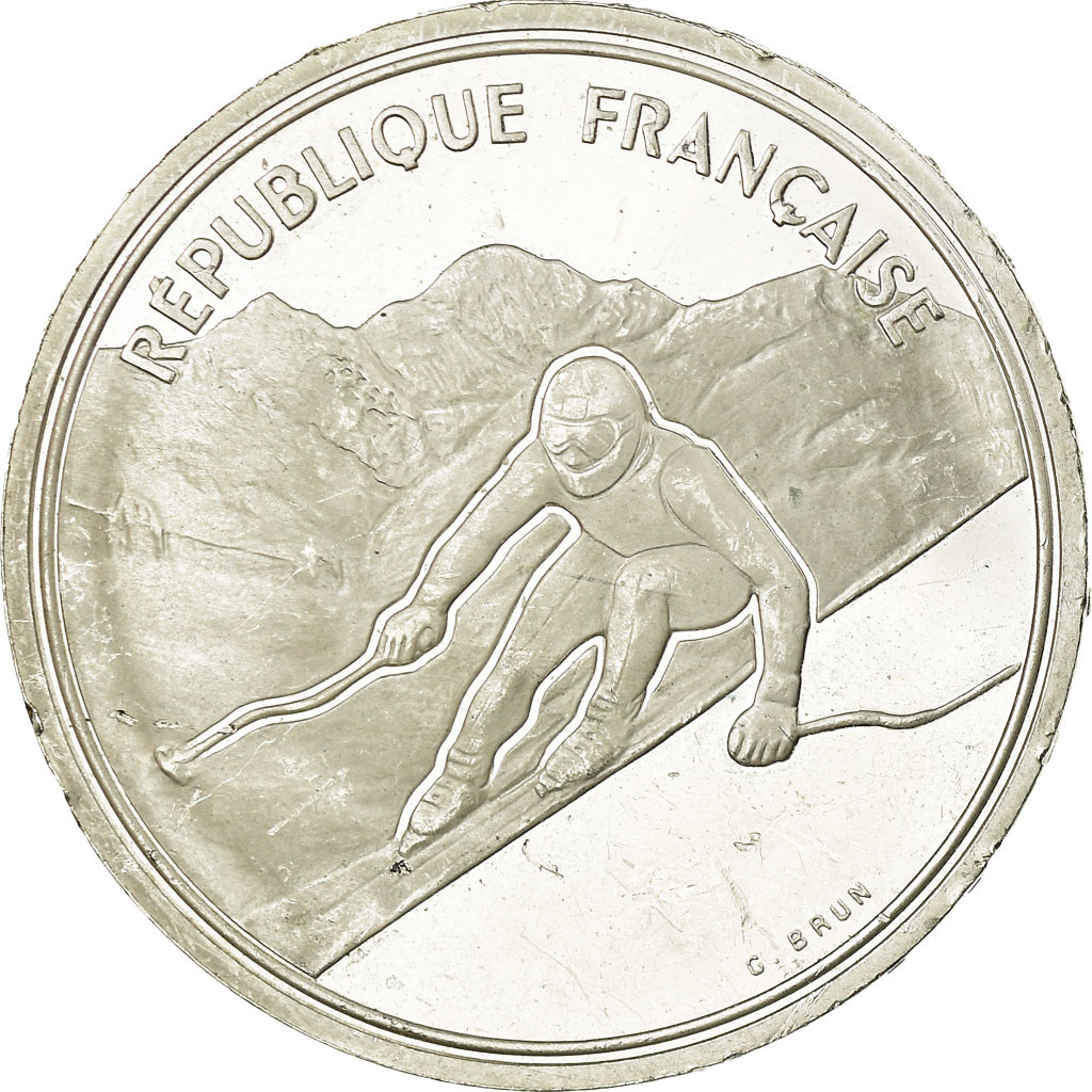 Coin, France, Alpine skiing, 100 Francs, 1989, BE, , Silver, KM:971