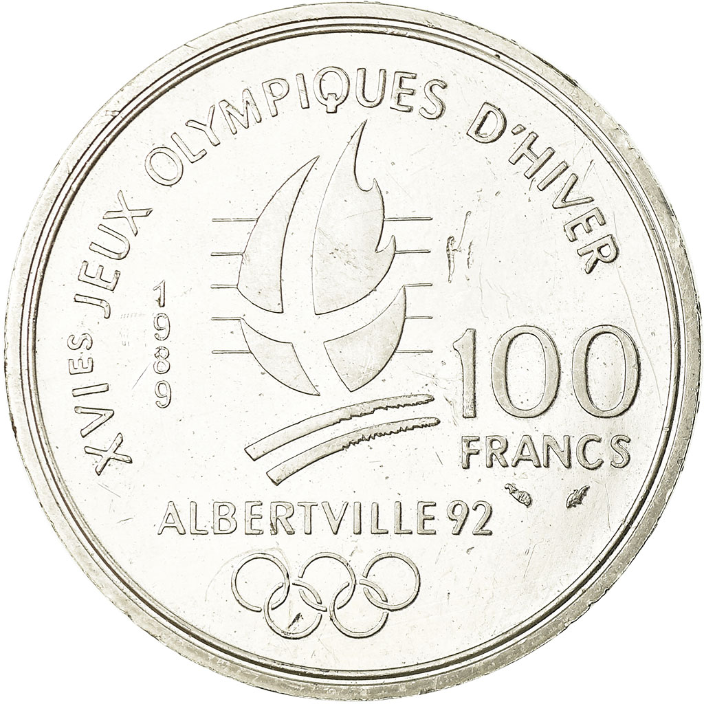 Coin, France, Alpine skiing, 100 Francs, 1989, BE, , Silver, KM:971