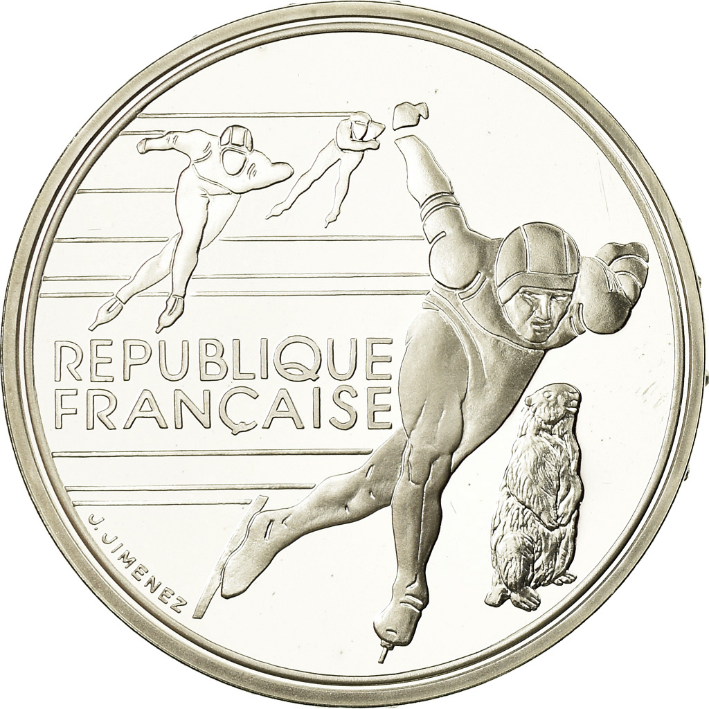 Coin, France, Patinage de vitesse, 100 Francs, 1990, BE, , Silver