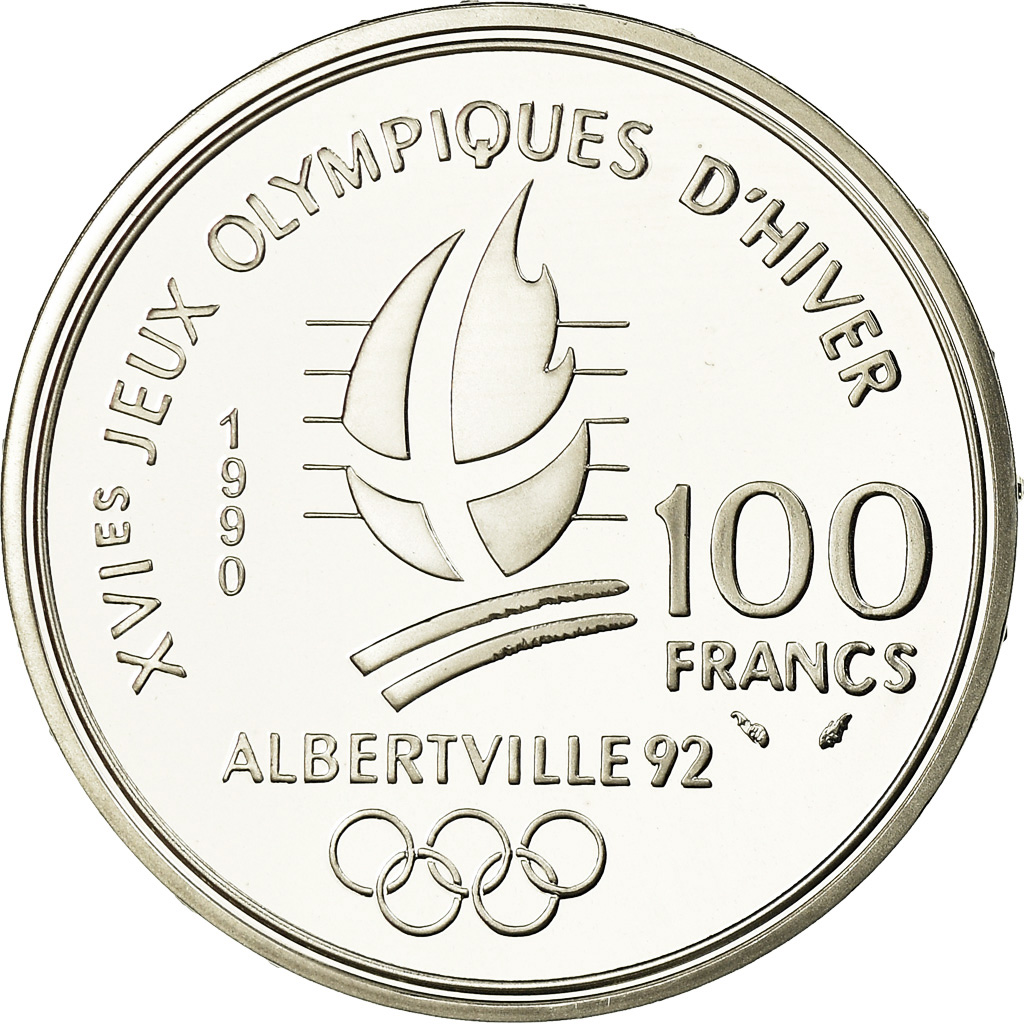 Coin, France, Patinage de vitesse, 100 Francs, 1990, BE, , Silver