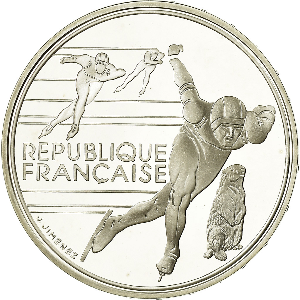 Coin, France, Patinage de vitesse, 100 Francs, 1990, BE, , Silver