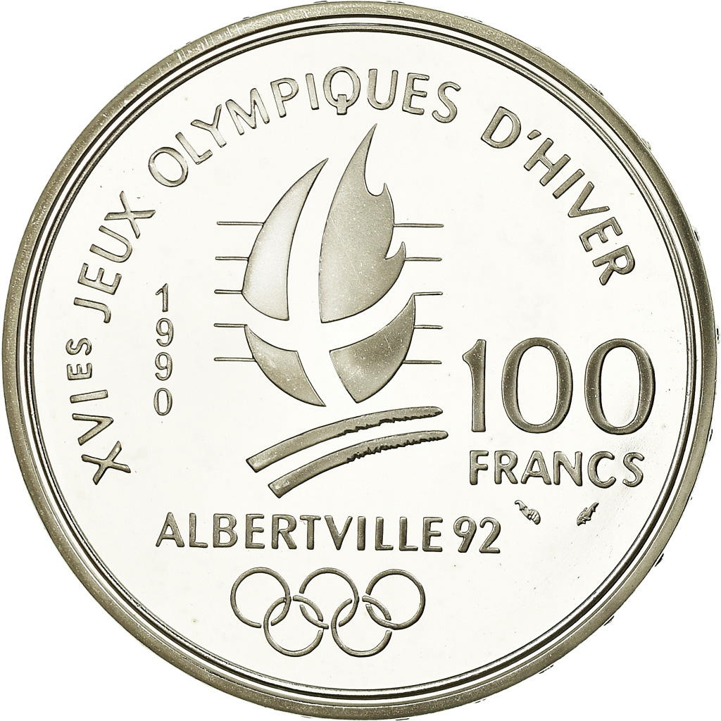 Coin, France, Patinage de vitesse, 100 Francs, 1990, BE, , Silver