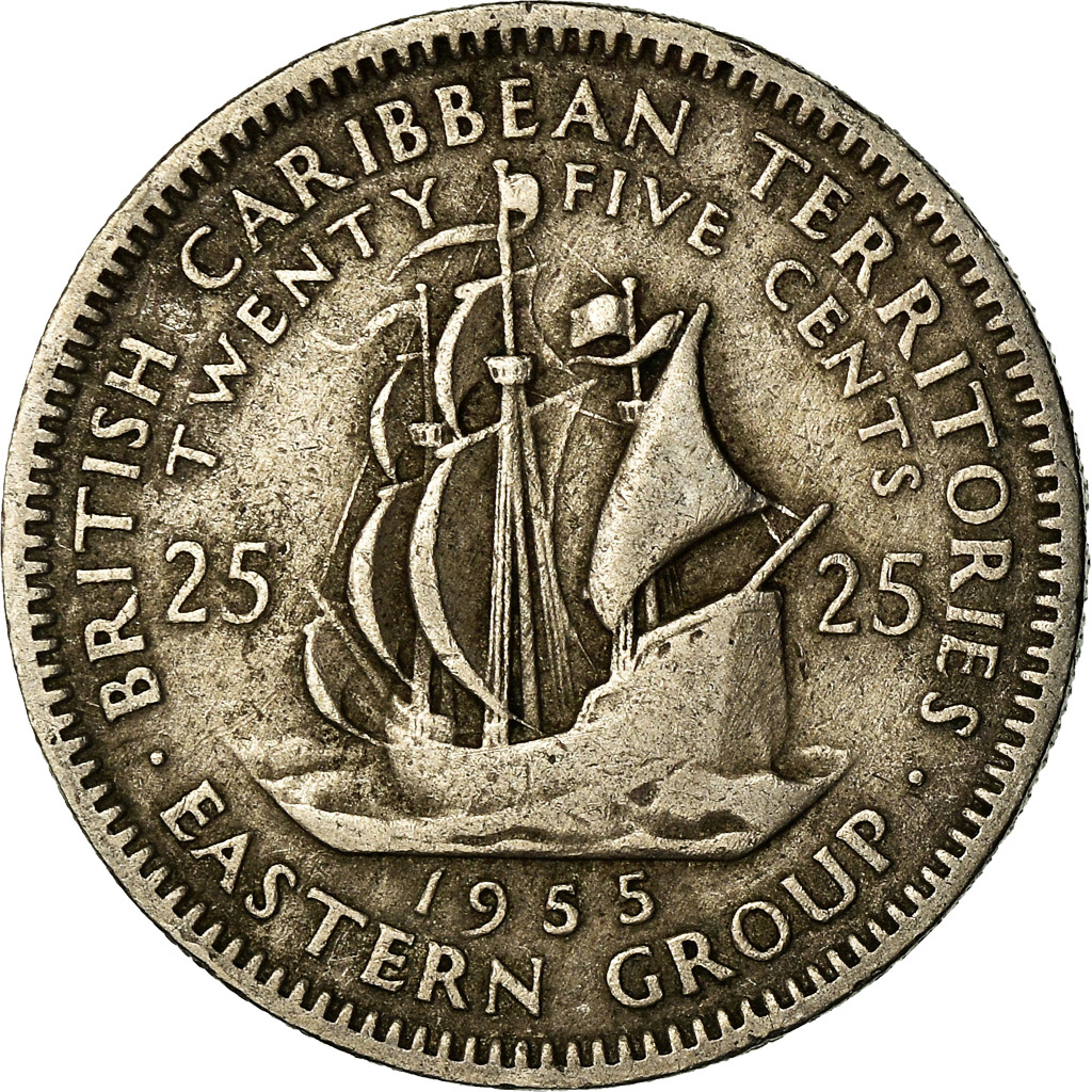 East Caribbean States - Cut Coin Pendant with Ship and Copper Background