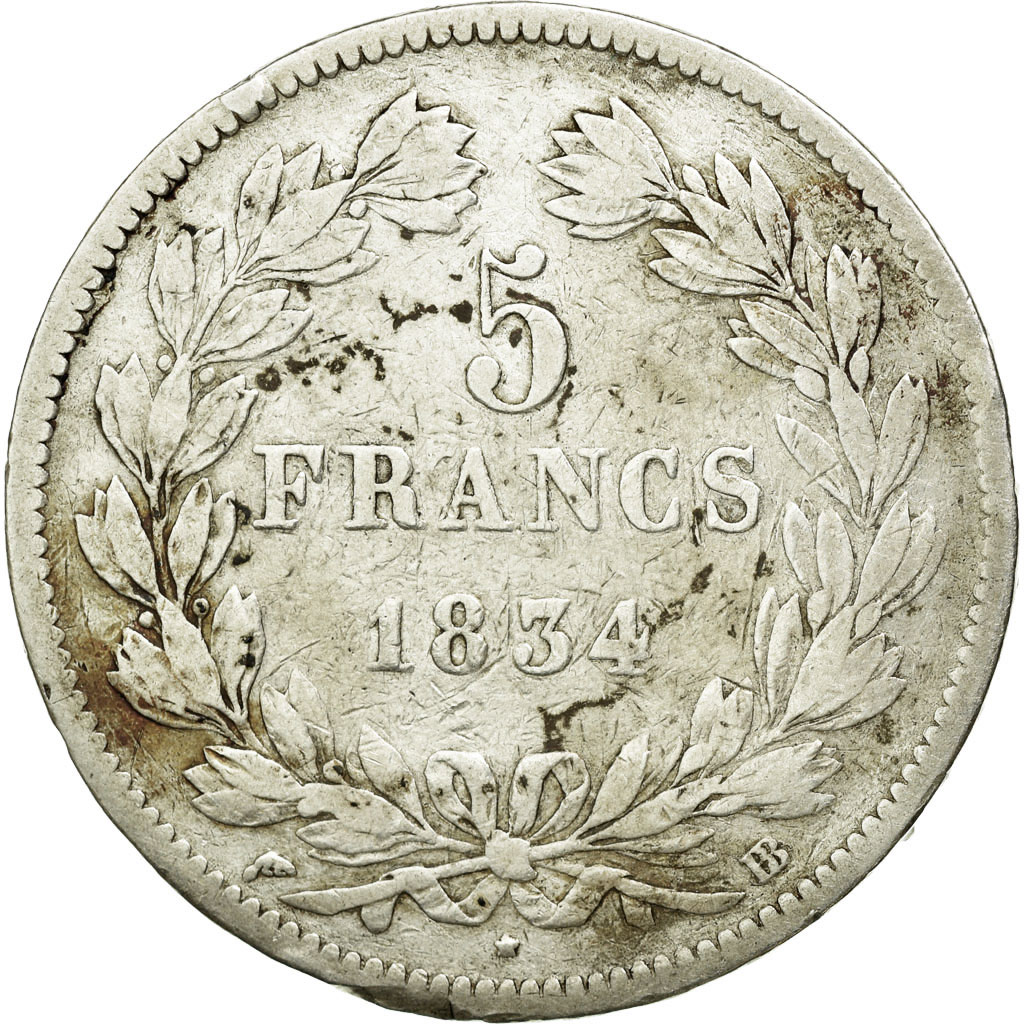 Coin, France, Louis-Philippe, 5 Francs, 1834, Strasbourg, , Silver