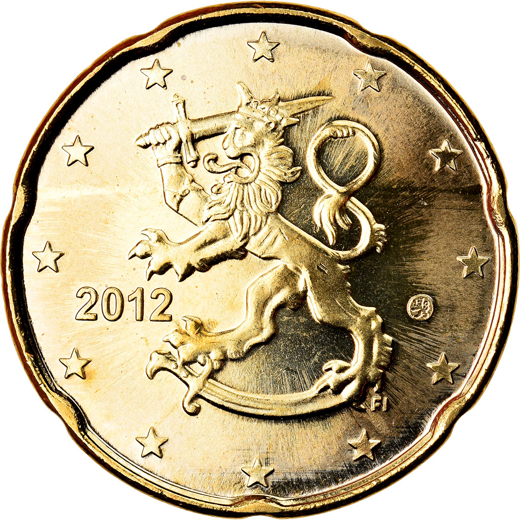 [#791167] Finland, 20 Euro Cent, 2012, MS(63), Brass, KM:127