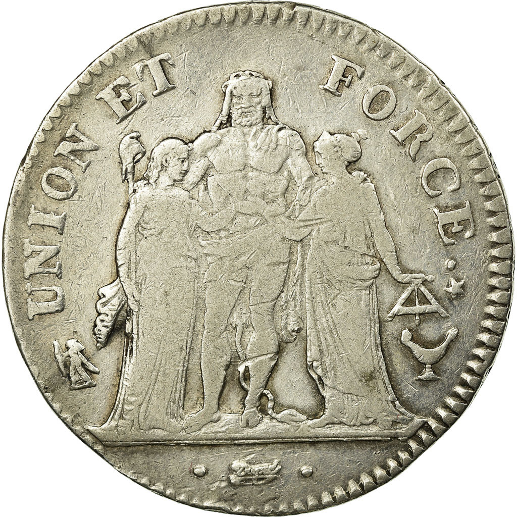 Coin, France, Union et Force, 5 Francs, 1799, Bordeaux, VF(30-35), Silver
