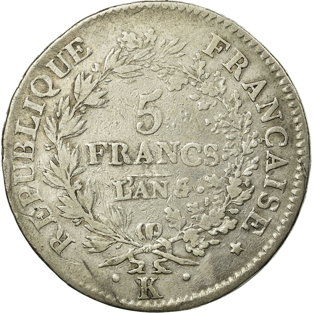 Coin, France, Union et Force, 5 Francs, 1799, Bordeaux, VF(30-35), Silver