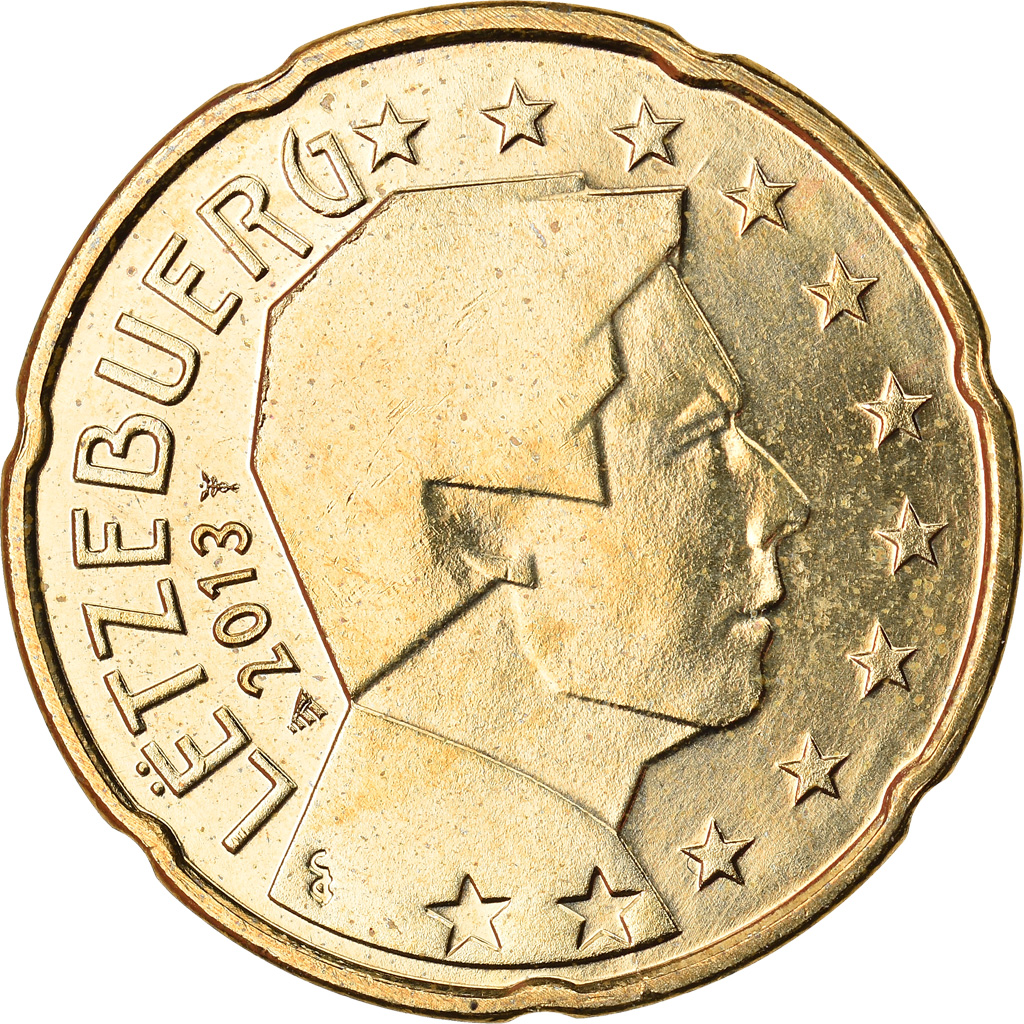 Luxembourg, 20 Euro Cent, 2013, MS(63), Brass, KM:New
