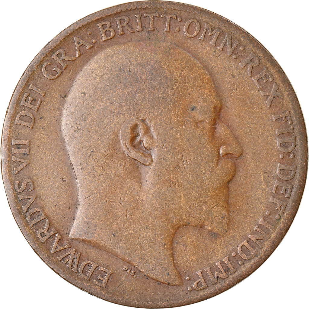 Moneda, Gran Bretaña, Edward VII, Penny, 1909, BC, Bronce, KM:794.2