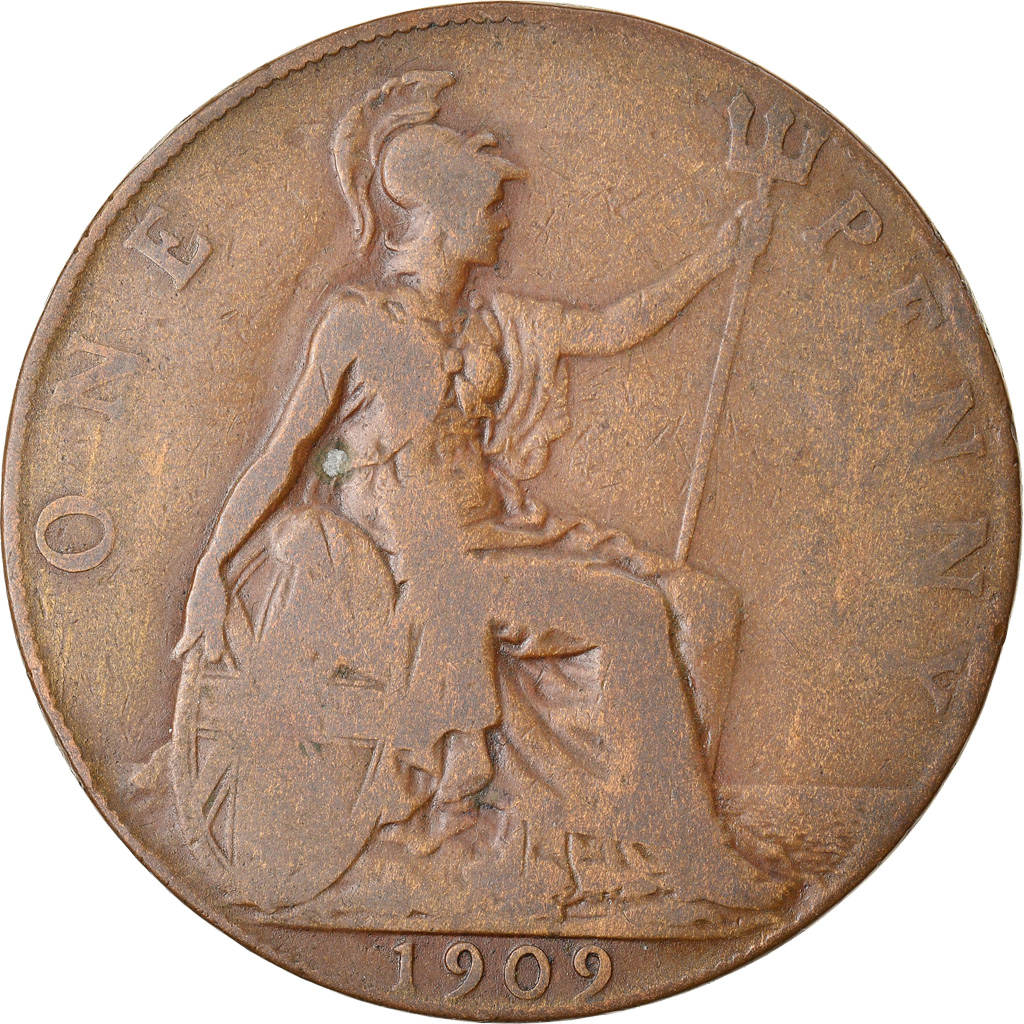 Moneda, Gran Bretaña, Edward VII, Penny, 1909, BC, Bronce, KM:794.2