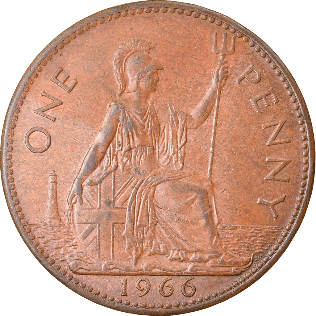 Moneda, Gran Bretaña, Elizabeth II, Penny, 1966, MBC, Bronce, KM:897