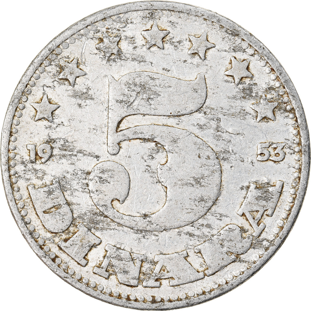 [#792506] Coin, Yugoslavia, 5 Dinara, 1953, F(12-15), Aluminum, KM:32