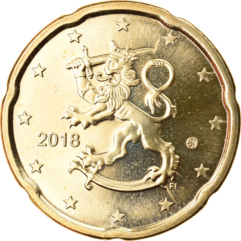 Finland, 20 Euro Cent, 2018, Vantaa, MS(63), Brass