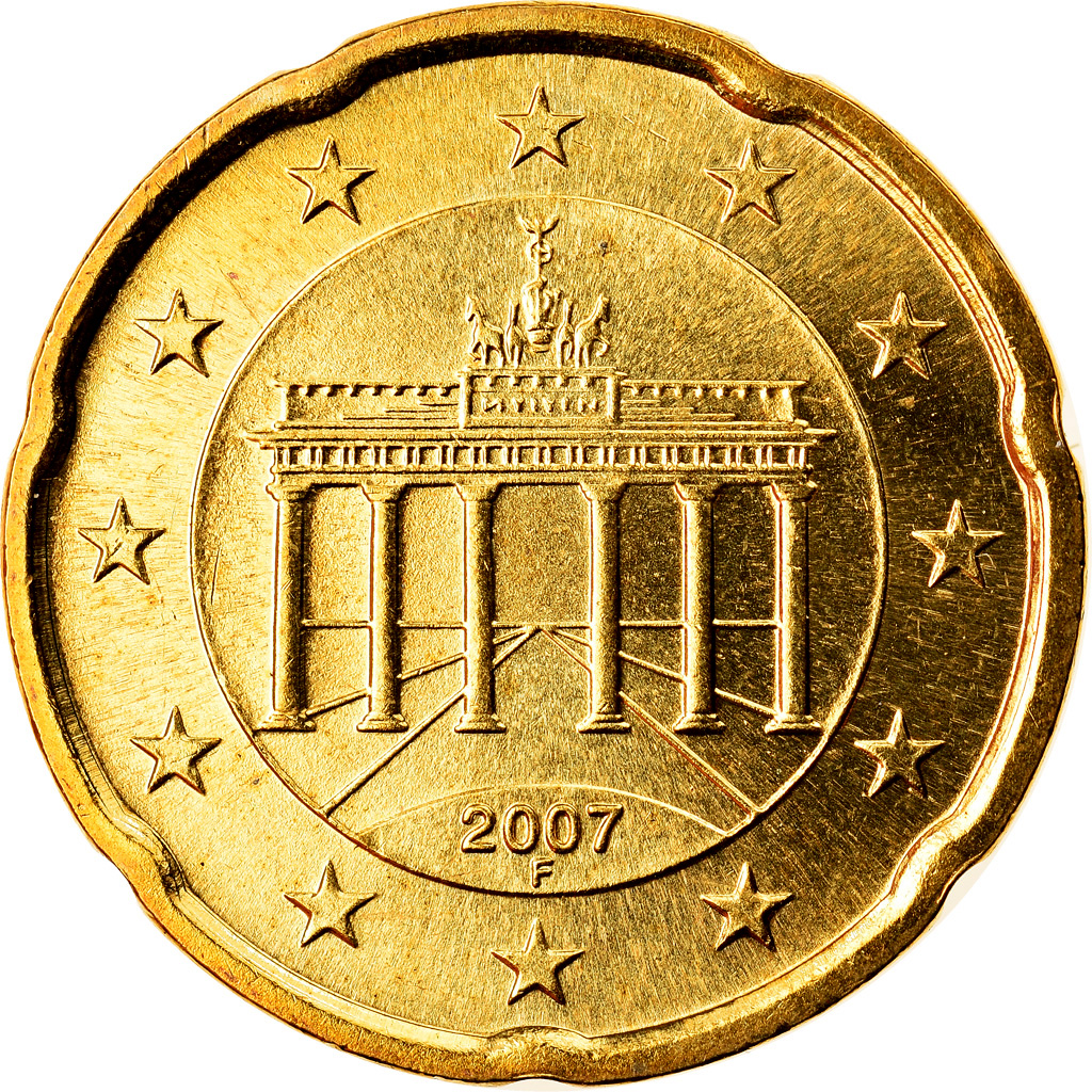 Bundesrepublik Deutschland, 20 Euro Cent, 2007, Stuttgart, UNZ, Messing, KM:255