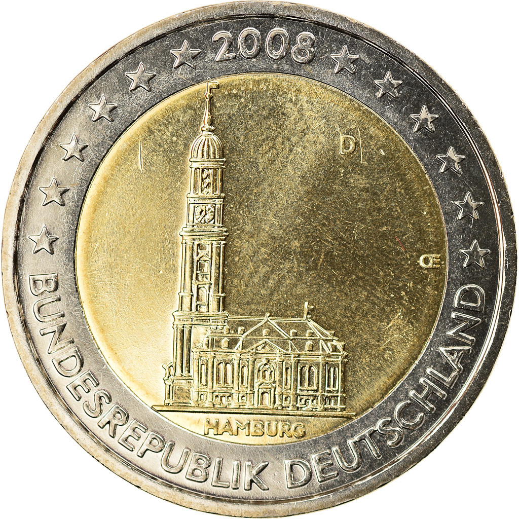 Bundesrepublik Deutschland, 2 Euro, 2008, Munich, VZ, Bi-Metallic, KM:261