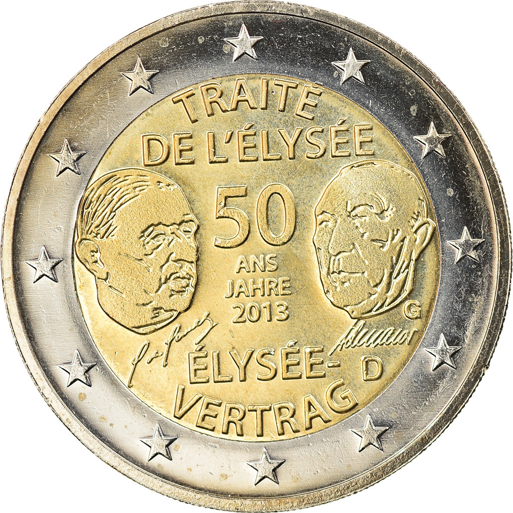 Deutschland, 2 Euro, Traité de l'Elysée, 2013, Karlsruhe, UNZ, Bi-Metallic