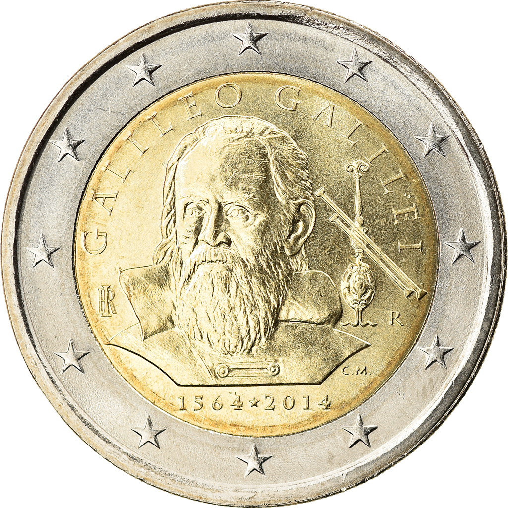 Italien, 2 Euro, Galileo Galilei, 2014, VZ+, Bi-Metallic, KM:New