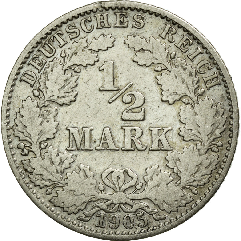 Coin, GERMANY - EMPIRE, 1/2 Mark, 1905, Karlsruhe, , Silver, KM:17