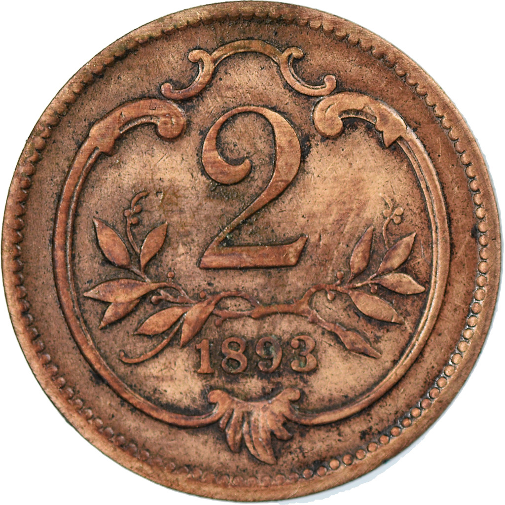 Moneda, Austria, Franz Joseph I, 2 Heller, 1893, BC+, Bronce, KM:2801